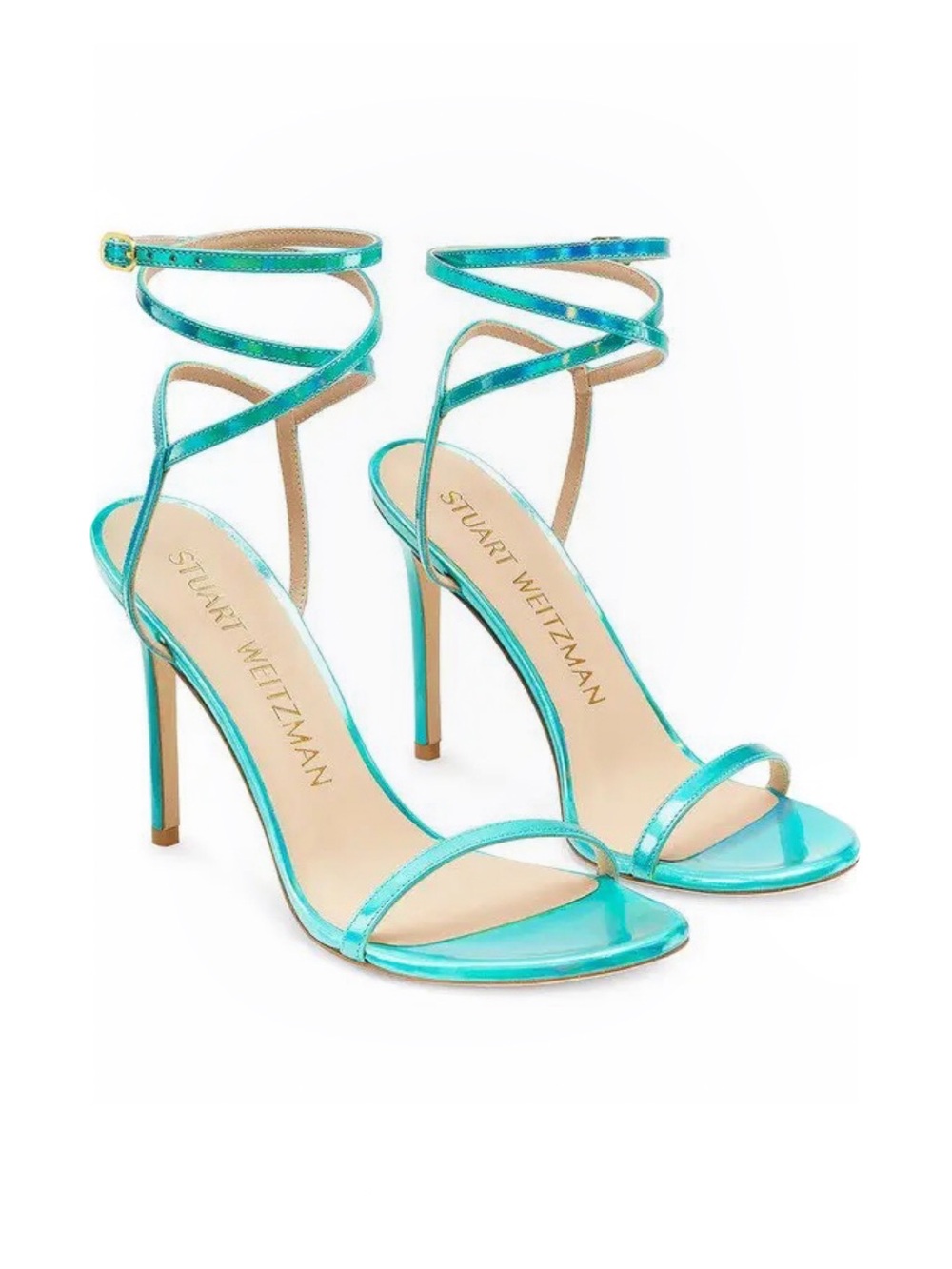Stuart Weitzman Barelynude 100 Wrap Sandal in Esmeralda Sz 7 MSRP $495 NEW